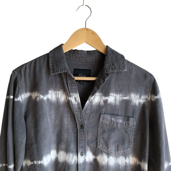 Rails Ingrid Raw Hem Casual Button Down Shirt XS Coal White Waves Grey White - Picture 9 of 15